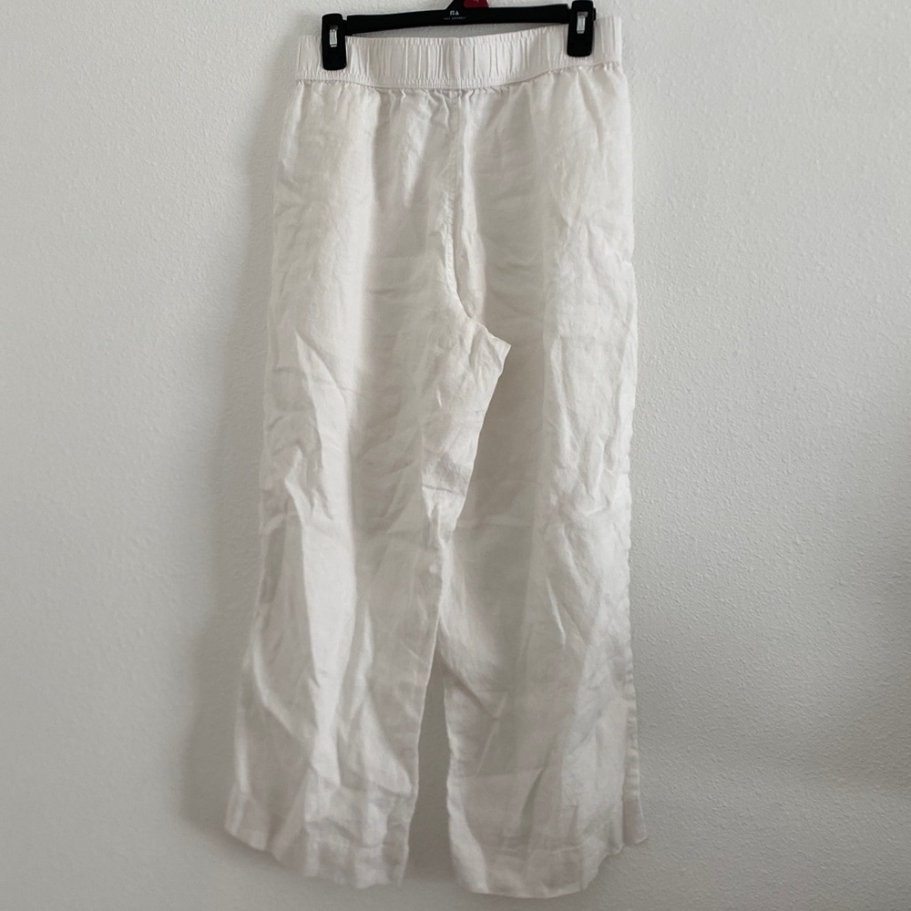 White Elastic-Waist Casual Chinos Tahari 100% Linen - Picture 3 of 4